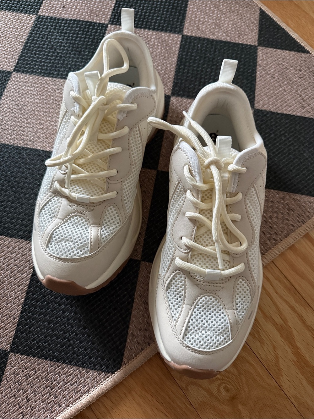 all in motion Cream White Athletic Sneakers with Brown Toe Accent